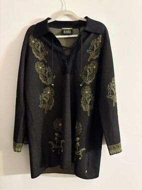 Scotch & Soda Black Tunic with Olive Floral & Equestrian Motifs